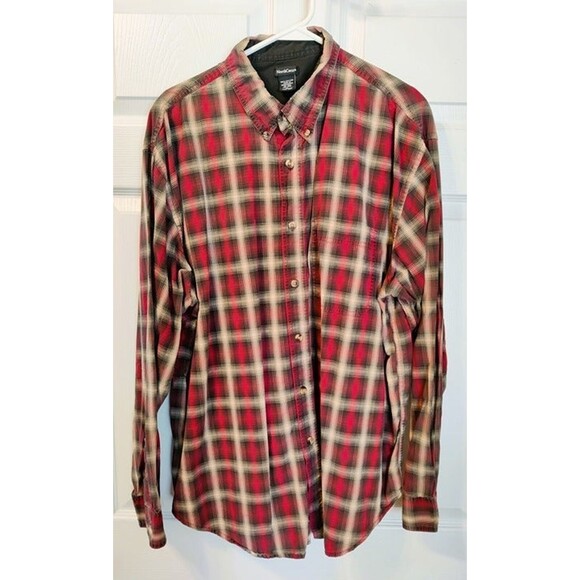 Men's NorthCrest Plaid Red/Brown Button Down Size XL-Nice - Picture 1 of 9